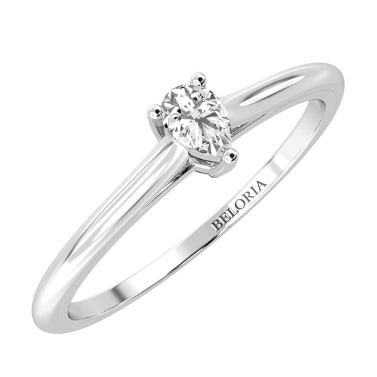 Bague solitaire en or blanc avec diamant en forme de poire