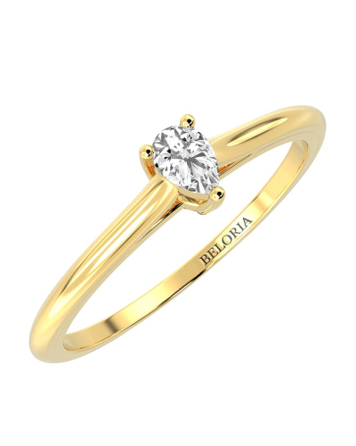 Bague solitaire en or jaune avec diamant en forme de poire