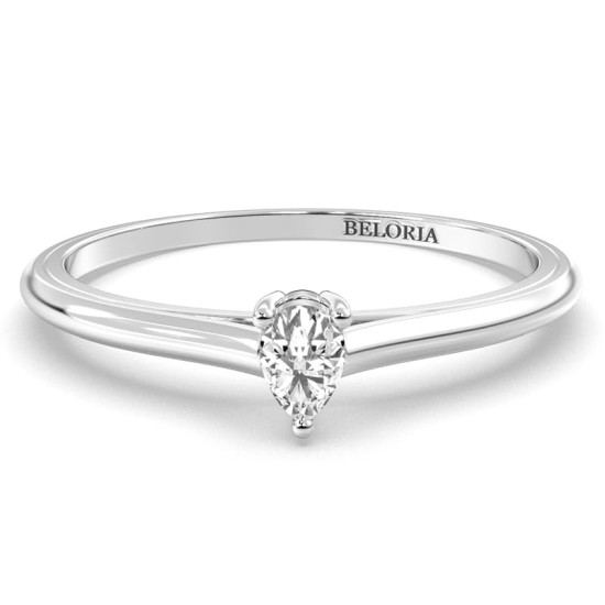 Bague solitaire en or blanc avec diamant en forme de poire