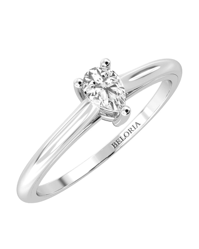 Bague solitaire en or blanc avec diamant en forme de poire
