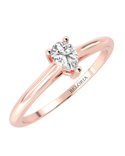 Bague solitaire en or rose avec diamant en forme de poire
