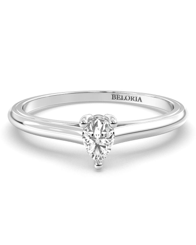 Bague solitaire en or blanc avec diamant en forme de poire