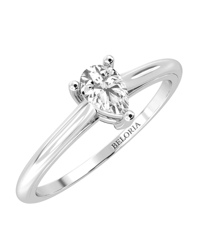 Bague solitaire en or blanc avec diamant en forme de poire