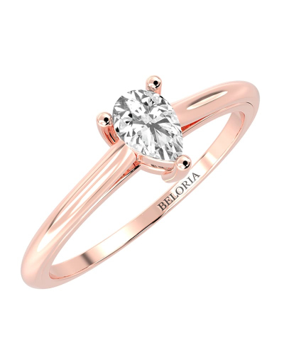 Bague solitaire en or rose avec diamant en forme de poire