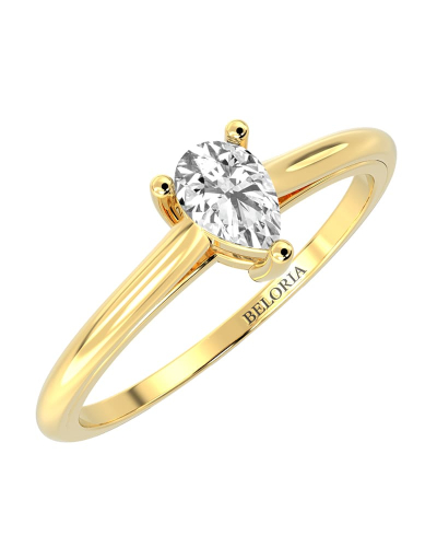 Bague solitaire en or jaune  avec diamant en forme de poire