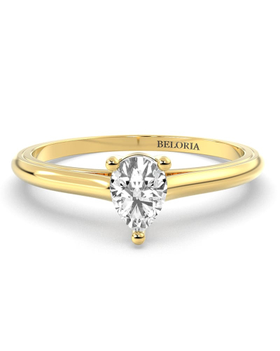 Bague solitaire en or jaune avec diamant en forme de poire