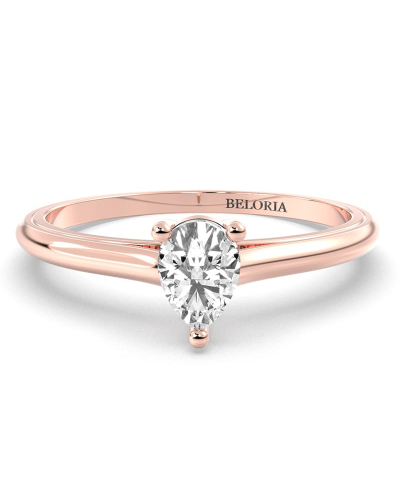 Bague solitaire en or rose avec diamant en forme de poire