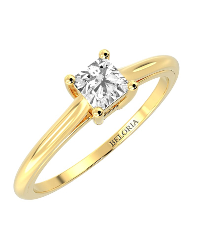 Bague solitaire en or jaune avec diamant princesse