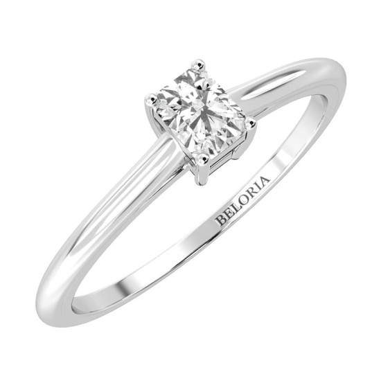 Bague Solitaire en or blanc avec un Diamant Emeraude