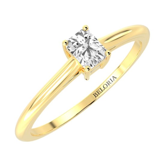 Bague Solitaire en or jaune avec un Diamant Emeraude
