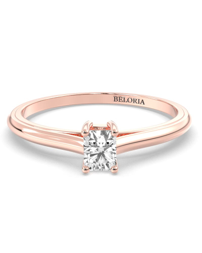 Bague Solitaire en or rose avec un Diamant Emeraude