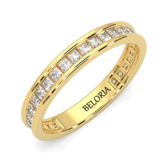 Alliance en or jaune sertie tour complet diamants princesse