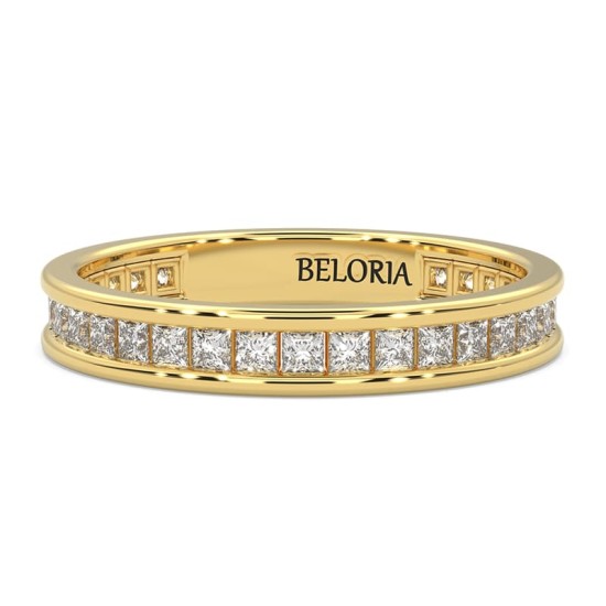 Alliance en or jaune sertie tour complet diamants princesse