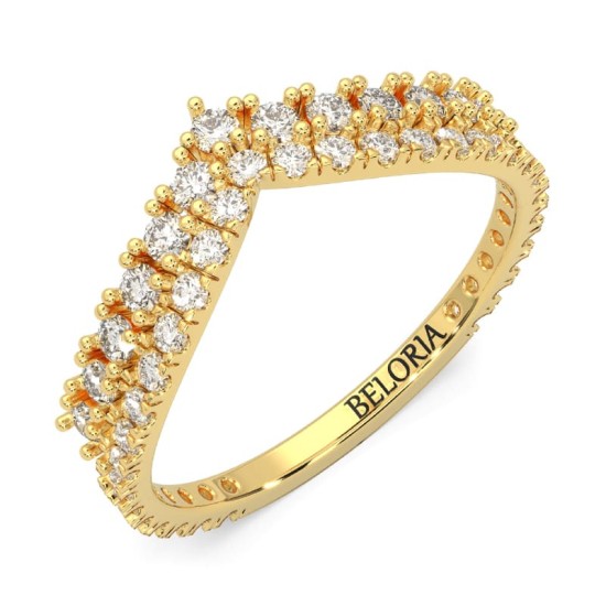 Bague en or jaune en forme de V à double rang de diamants