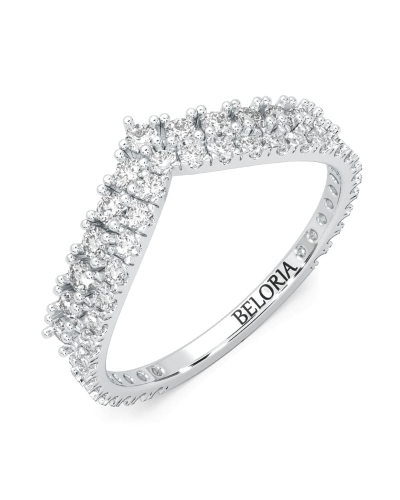 Bague en or blanc en forme de V à double rang de diamants