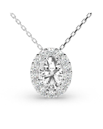 Collier en or blanc et son pendentif halo diamant oval