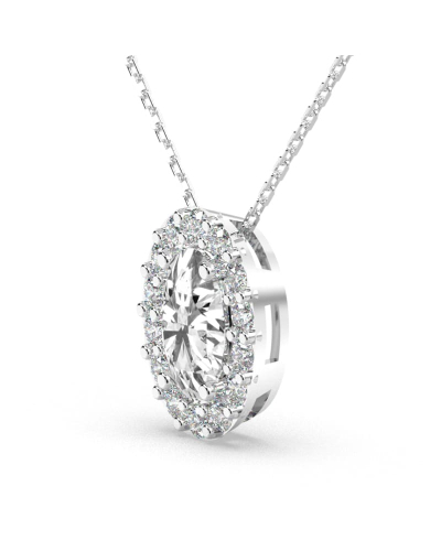 Collier en or blanc et son pendentif halo diamant oval