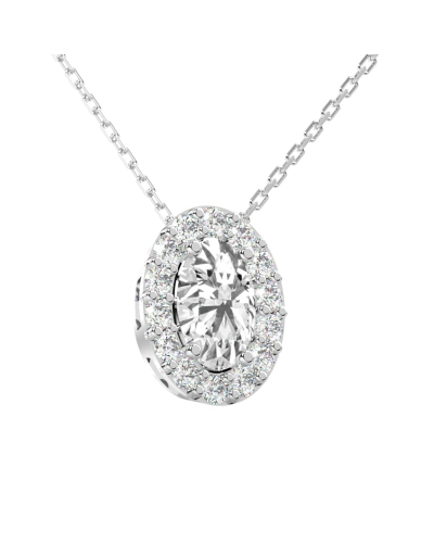 Collier en or blanc et son pendentif halo diamant oval