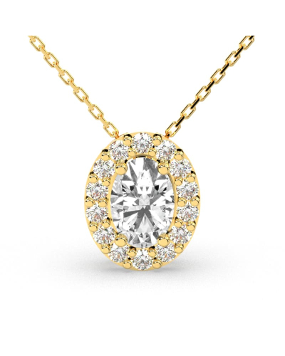 Collier en or jaune et son pendentif halo diamant oval