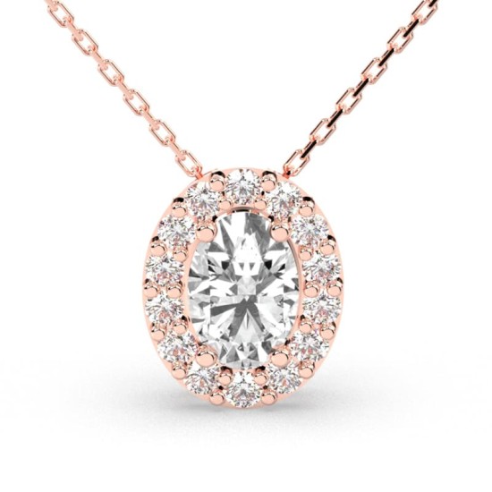 Collier en or rose et son pendentif halo diamant oval