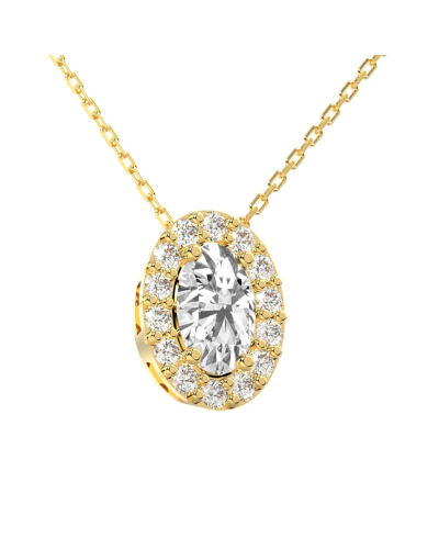 Collier en or jaune et son pendentif halo diamant oval