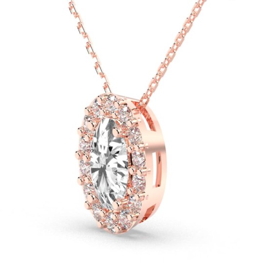 Collier en or rose et son pendentif halo diamant oval