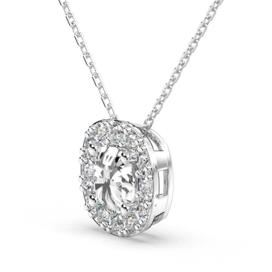 Collier halo diamant coussin en or blanc 18  carats