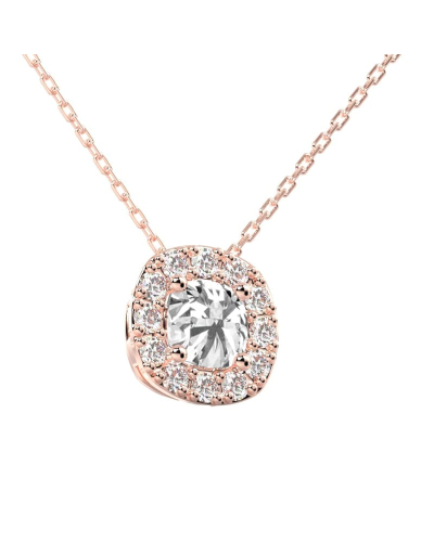 Collier halo diamant coussin en or rose 18  carats