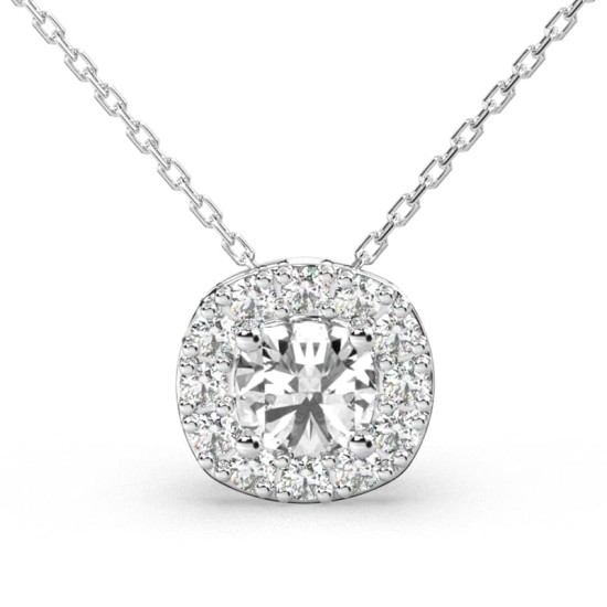 Collier halo diamant coussin en or blanc 18  carats