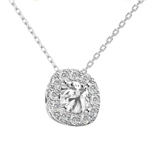 Collier halo diamant coussin en or blanc 18  carats