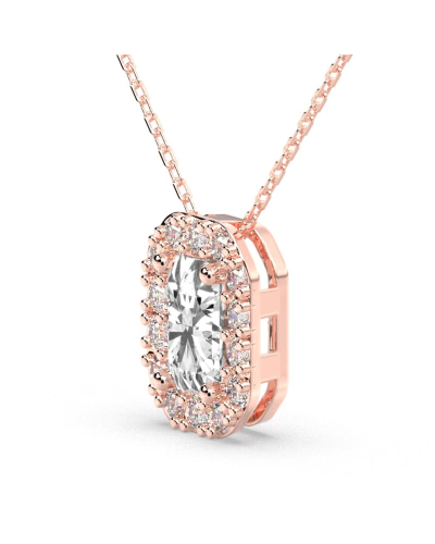 Collier halo diamant émeraude en or rose 18 k
