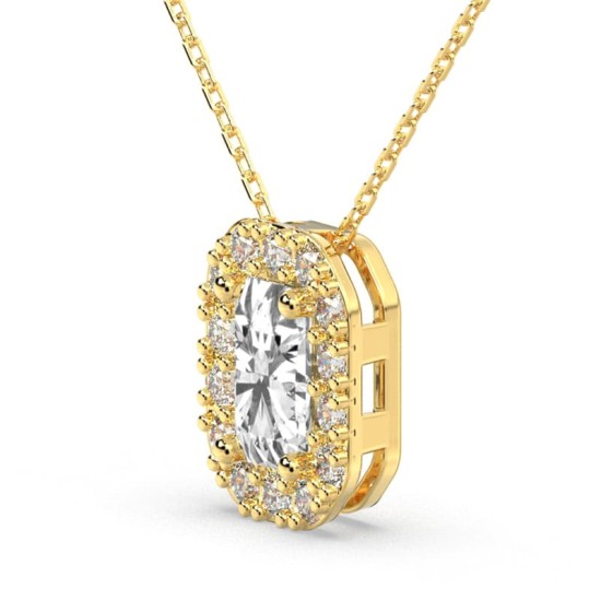 Collier halo diamant émeraude en or jaune 18 k
