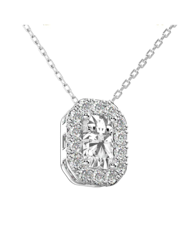 Collier halo diamant émeraude en or blanc 18 k