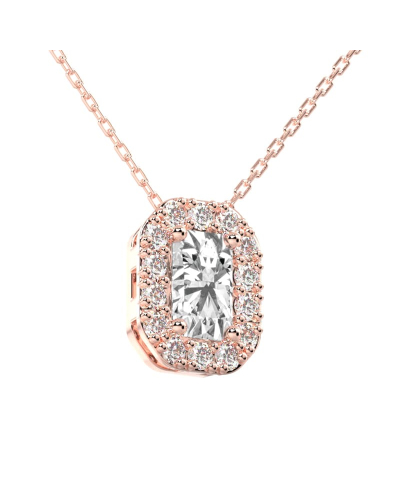 Collier halo diamant émeraude en or rose 18 k