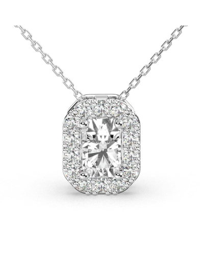 Collier halo diamant émeraude en or blanc 18 k