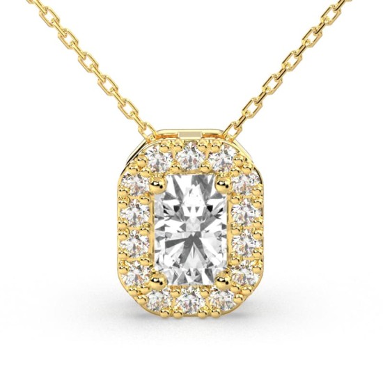 Collier halo diamant émeraude en or jaune 18 k