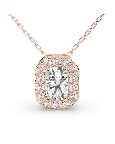 Collier halo diamant émeraude en or rose 18 k