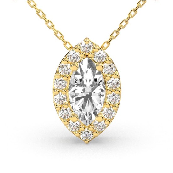 Collier halo diamant marquise en or jaune 18 K