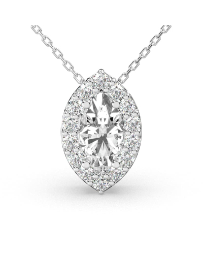 Collier halo diamant marquise en or blanc 18 K