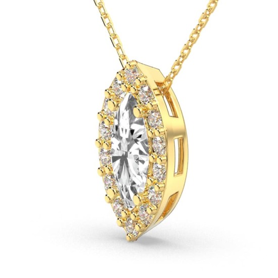 Collier halo diamant marquise en or jaune 18 K