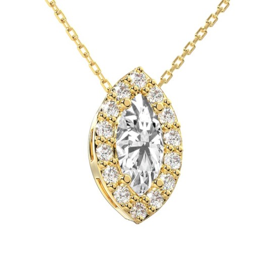 Collier halo diamant marquise en or jaune 18 K