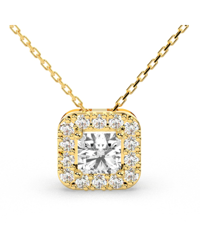 Collier halo diamant princesse en or jaune 18k