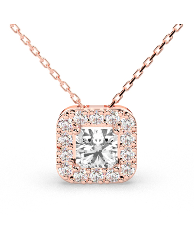 Collier halo diamant princesse en or rose 18k