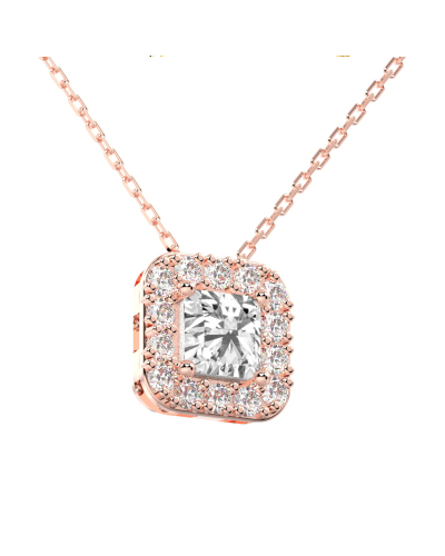 Collier halo diamant princesse en or rose 18k