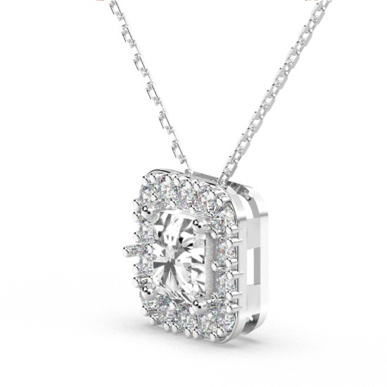 Collier halo diamant princesse en or blanc 18k