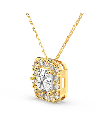 Collier halo diamant princesse en or jaune 18k