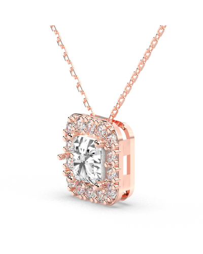 Collier halo diamant princesse en or rose 18k