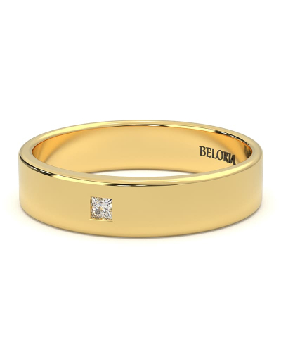 Alliance Jonc sertie d'un diamant princesse en or jaune