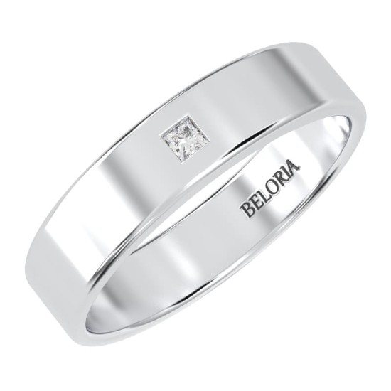 Alliance Jonc sertie d'un diamant princesse en or blanc