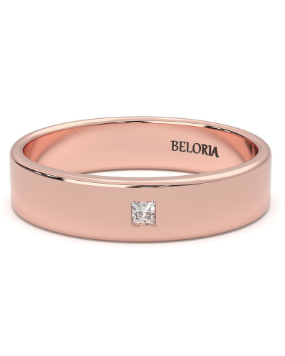 Alliance Jonc sertie d'un diamant princesse en or rose